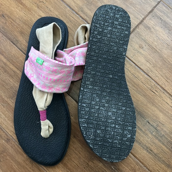 Sanuk Women's Yoga Sling 2 Prints Sandals Abbot Kinney Tan Neon Pink size 11 - Picture 3 of 4